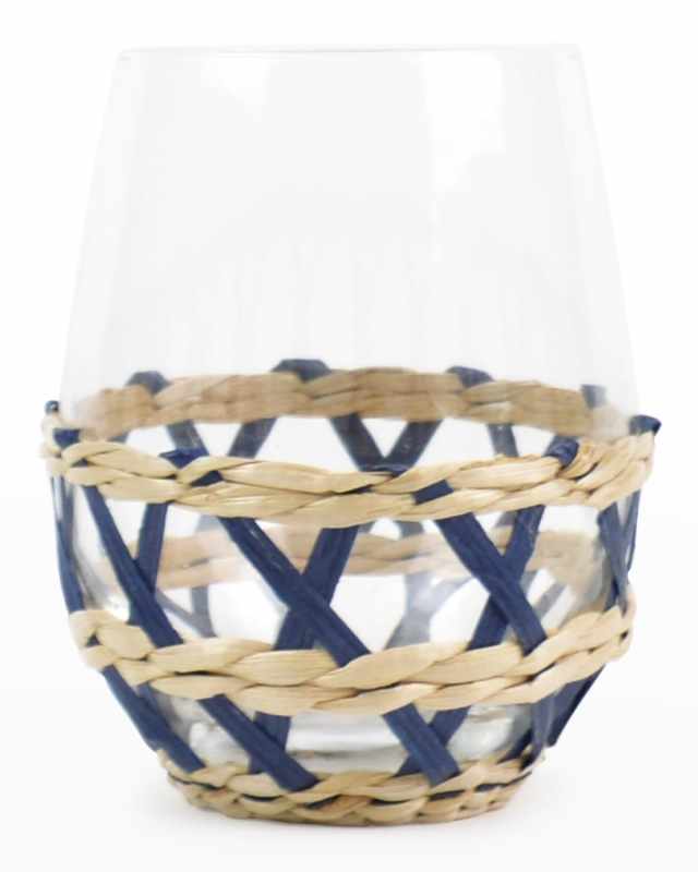 White Rattan Stemless Wine Glasses, Set of 4