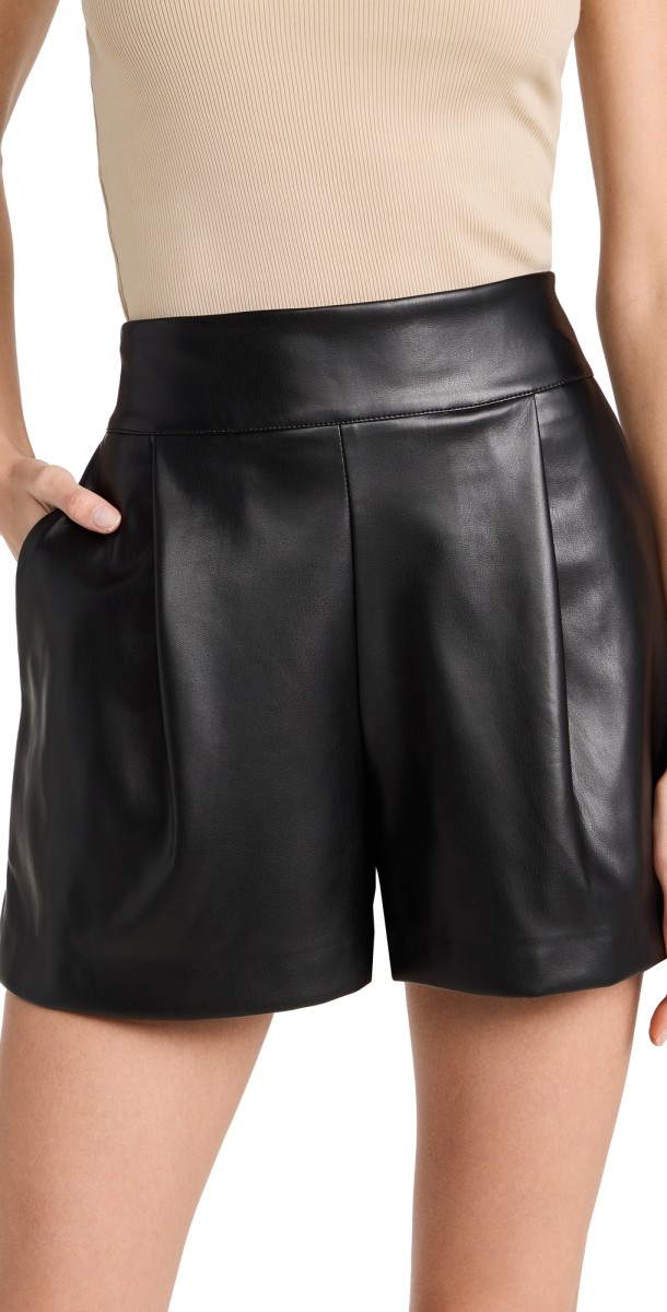 Susana Monaco Faux Leather Pleated Shorts Black