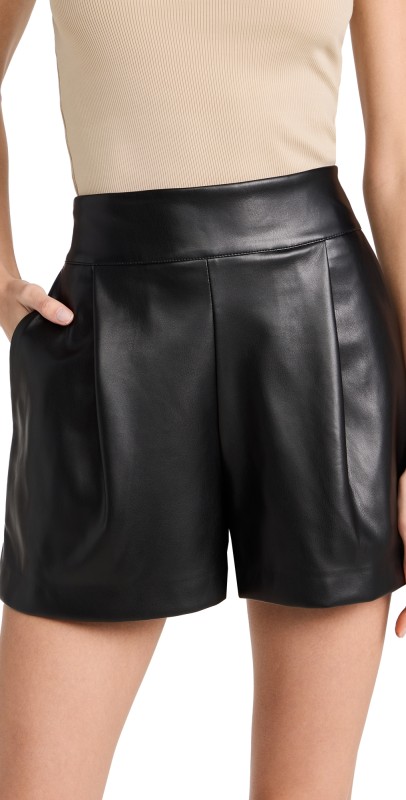 Susana Monaco Faux Leather Pleated Shorts Black
