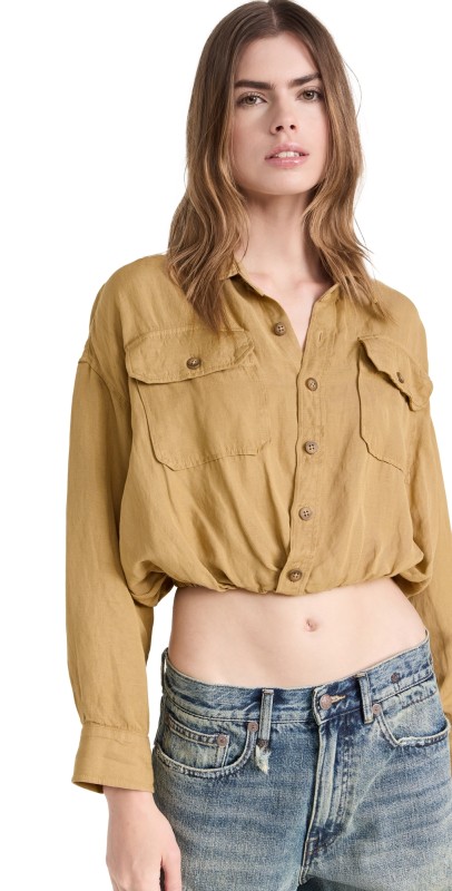 R13 Crossover Utility Bubble Shirt Khaki