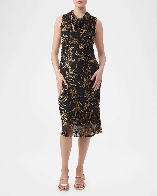 Ulani 2 Metallic Cowl-Neck Midi Dress