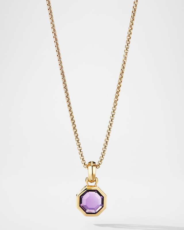 Octagon Cut Amulet with Amethyst in 18K Gold, 13mm