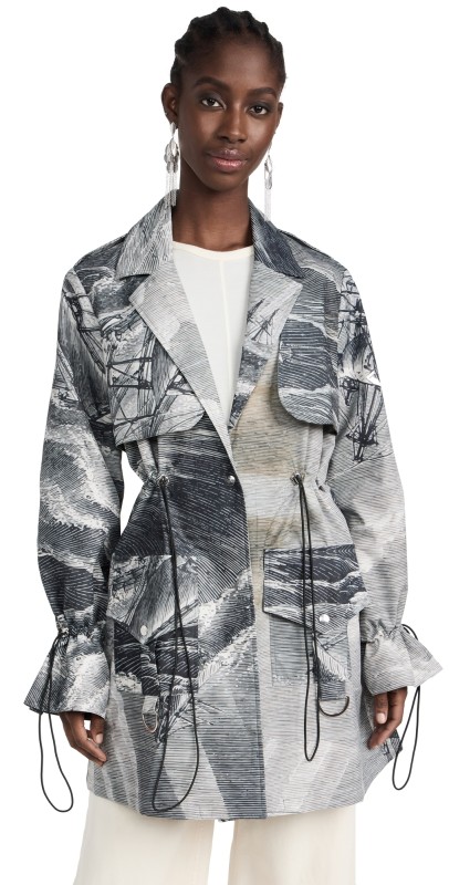 Thebe Magugu Cave Drawn Nylon Parka Silver