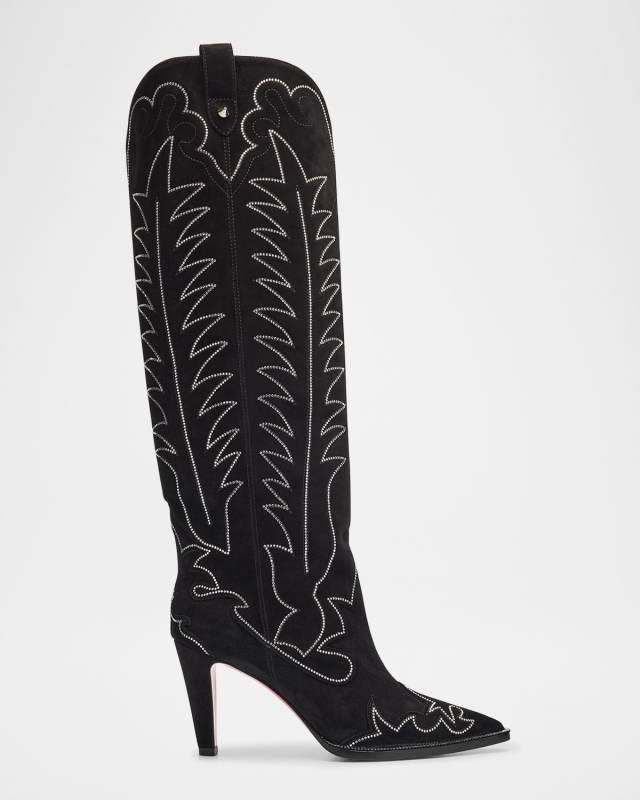 Santia Suede Strass Red Sole Western Boots