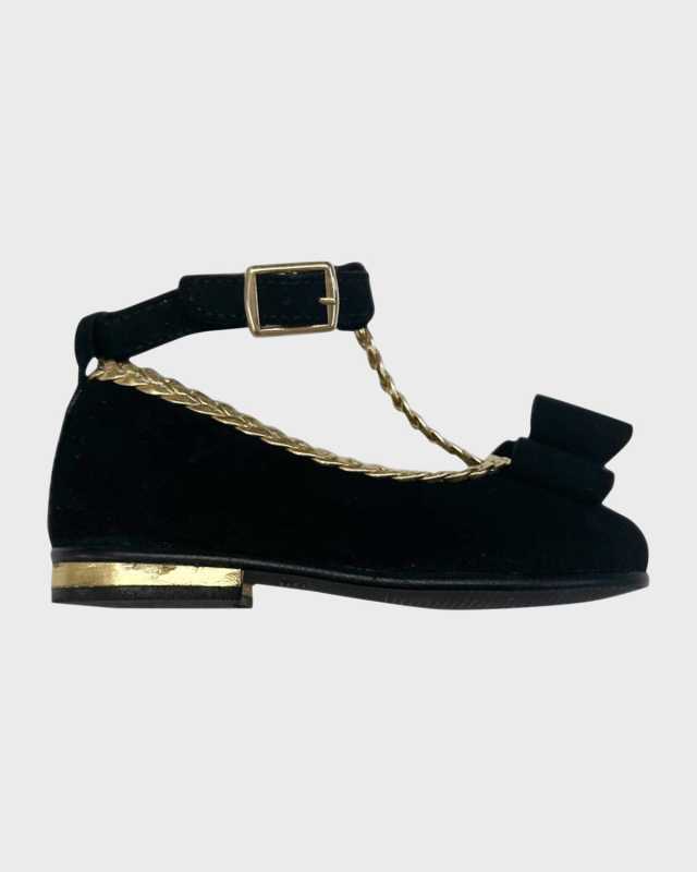 Girl's Empress Noir Suede Bow Mary Jane Flats, Size 5-13