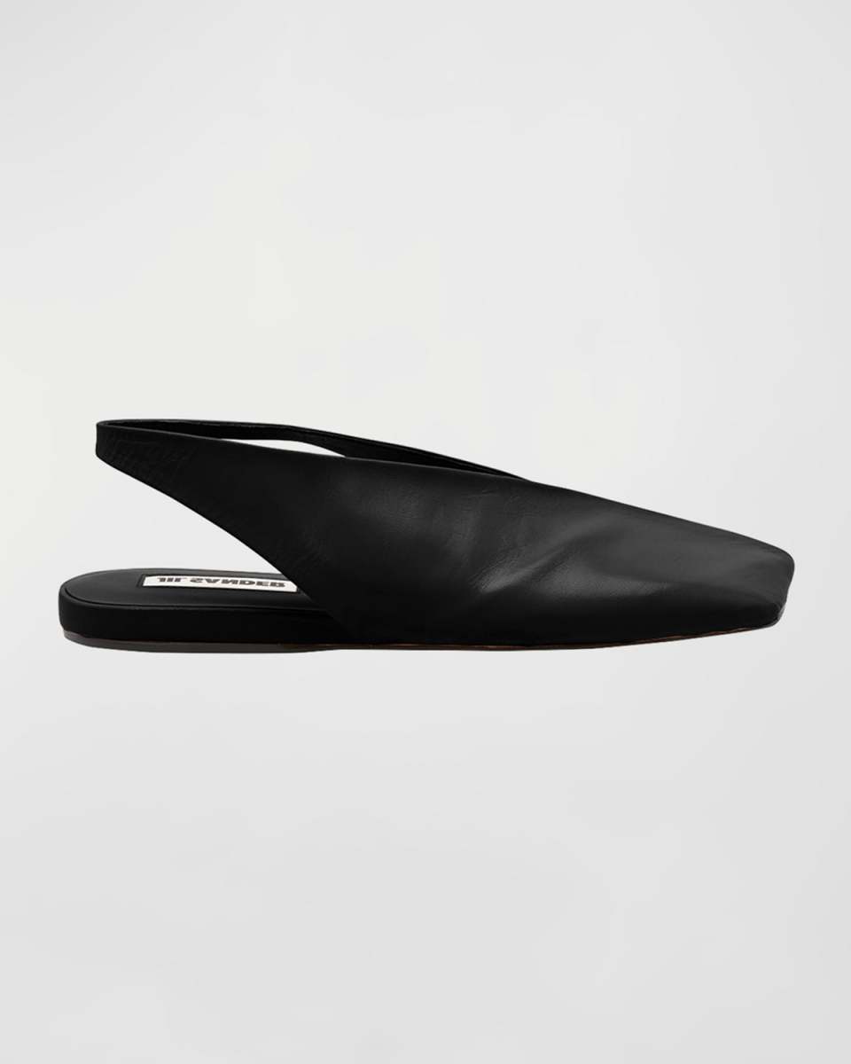 Leather Square-Toe Slingback Ballerina Flats