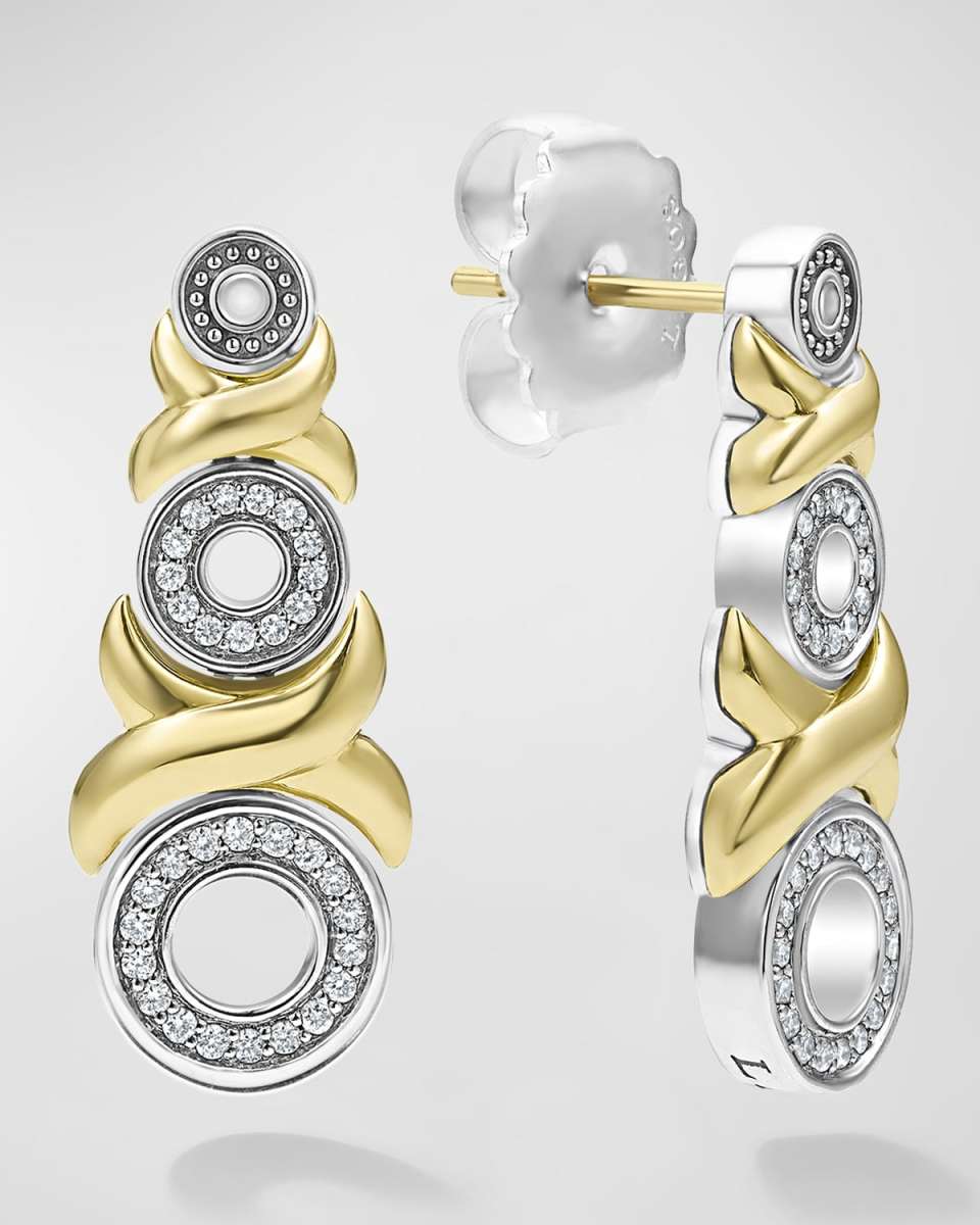 Sterling Silver and 18K Gold Embrace OXO 3-Circle Diamond Drop Earrings
