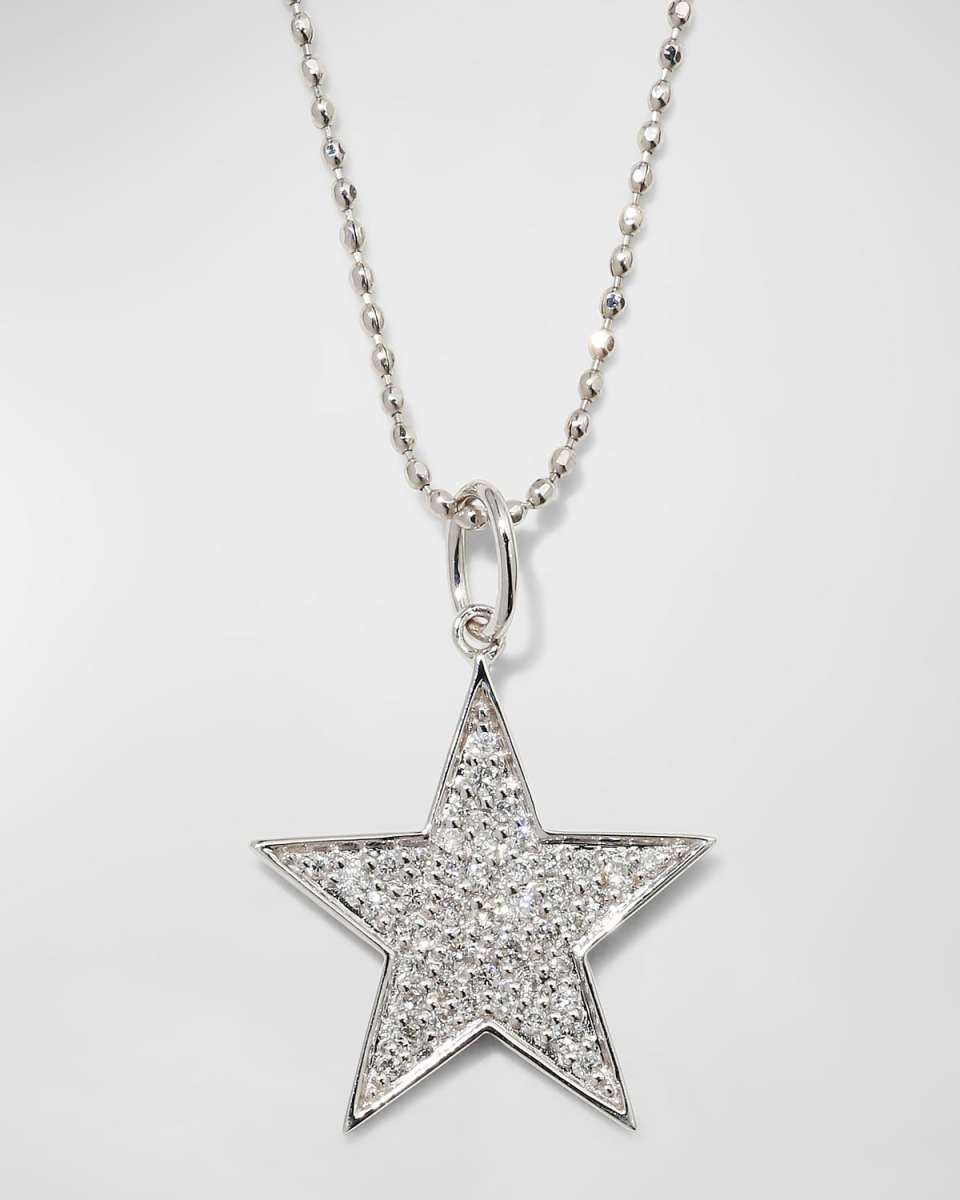 14k White Gold Medium Diamond Star Necklace