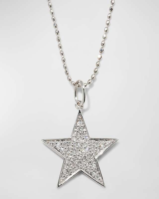 14k White Gold Medium Diamond Star Necklace