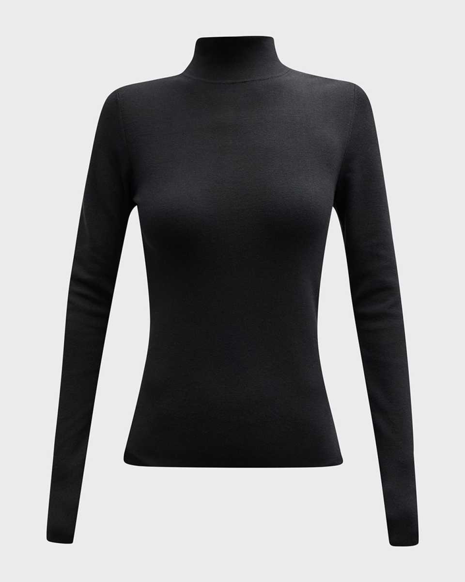 Long-Sleeve Stretch Silk Turtleneck Pullover
