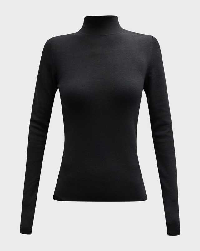 Long-Sleeve Stretch Silk Turtleneck Pullover