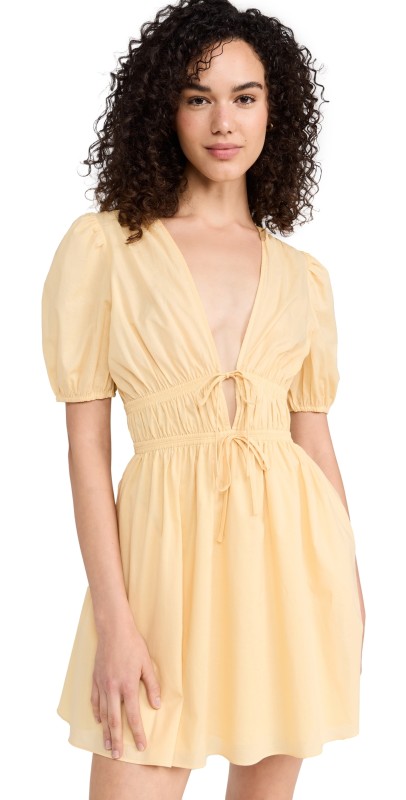 WAYF Gatehred Short Sleeve Mini Dress Yellow