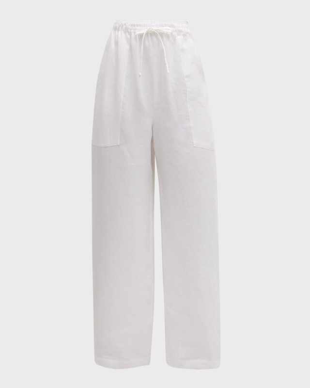 Patch-Pocket Straight-Leg Drawstring Trousers