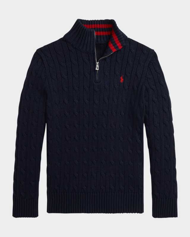 Boy's Cable Knit Embroidered Sweater, Size 2-7