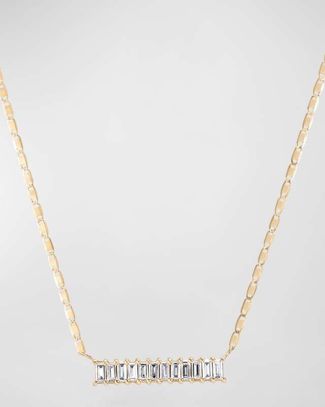 14K Gold Baguette Diamond Bar Pendant Necklace, 0.33 tcw