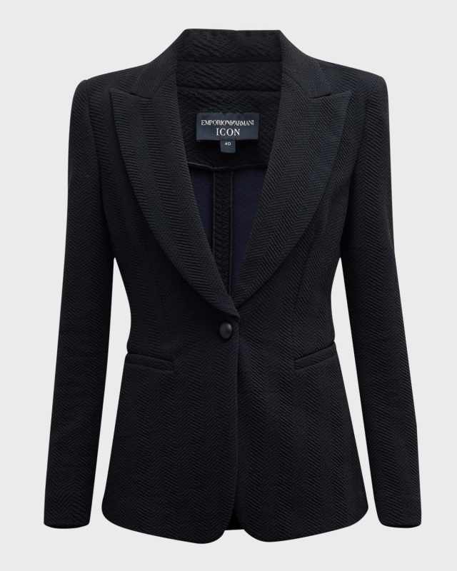 Single-Button Chevron Jersey Blazer