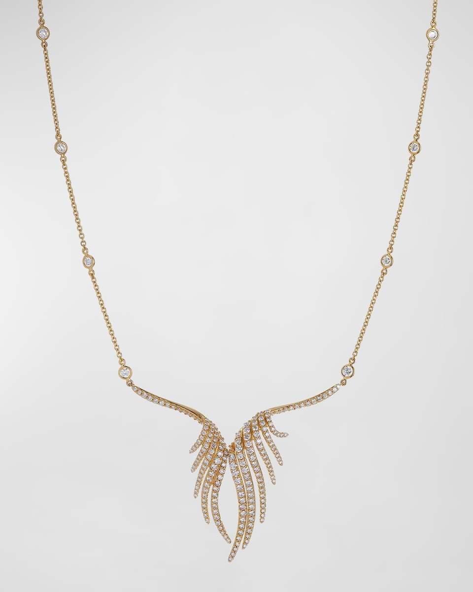 Pave Diamond Wing Pendant Necklace in 18K Yellow Gold