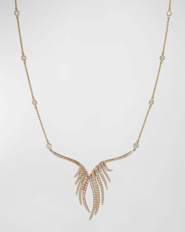 Pave Diamond Wing Pendant Necklace in 18K Yellow Gold