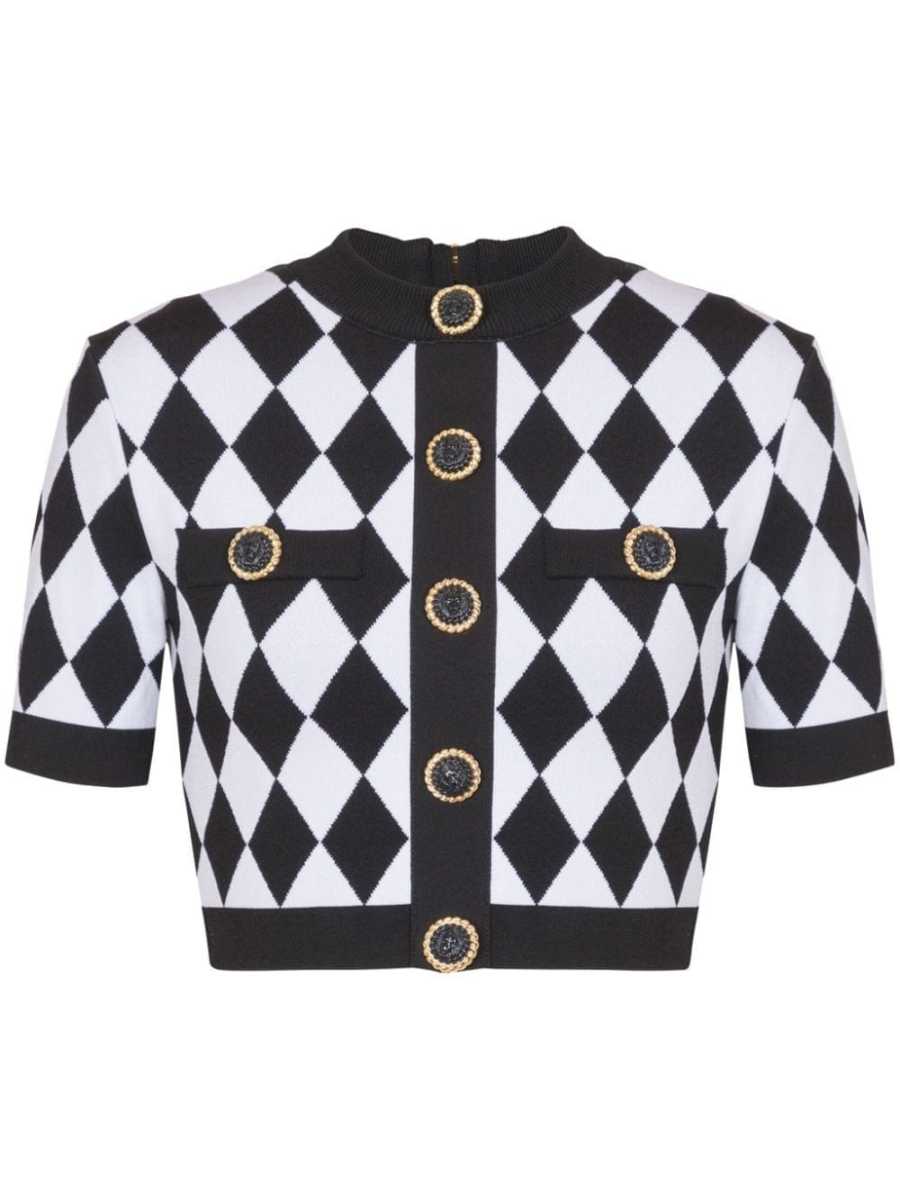 diamond-jacquard knitted top