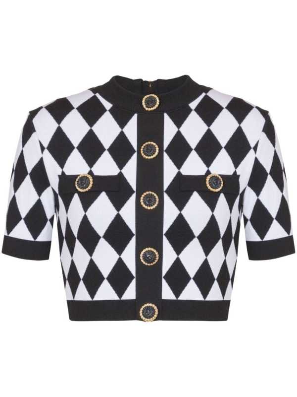 diamond-jacquard knitted top