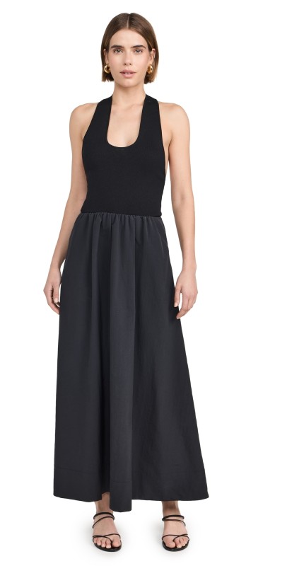 St. Agni Plunge Neck Dress Black