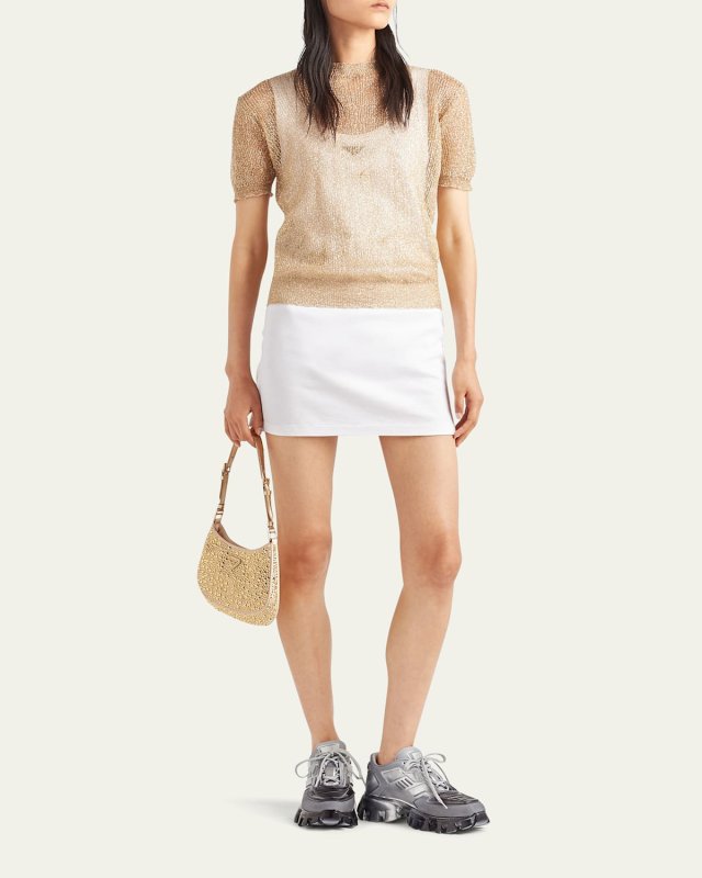 Lame Knit Short-Sleeve Top