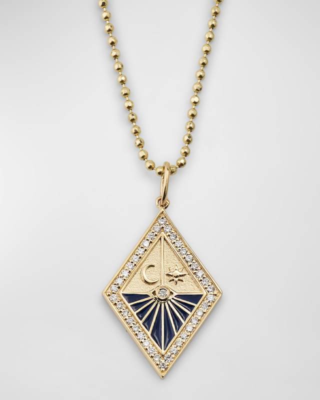 Enamel and Diamond Sundial Medallion Charm Necklace