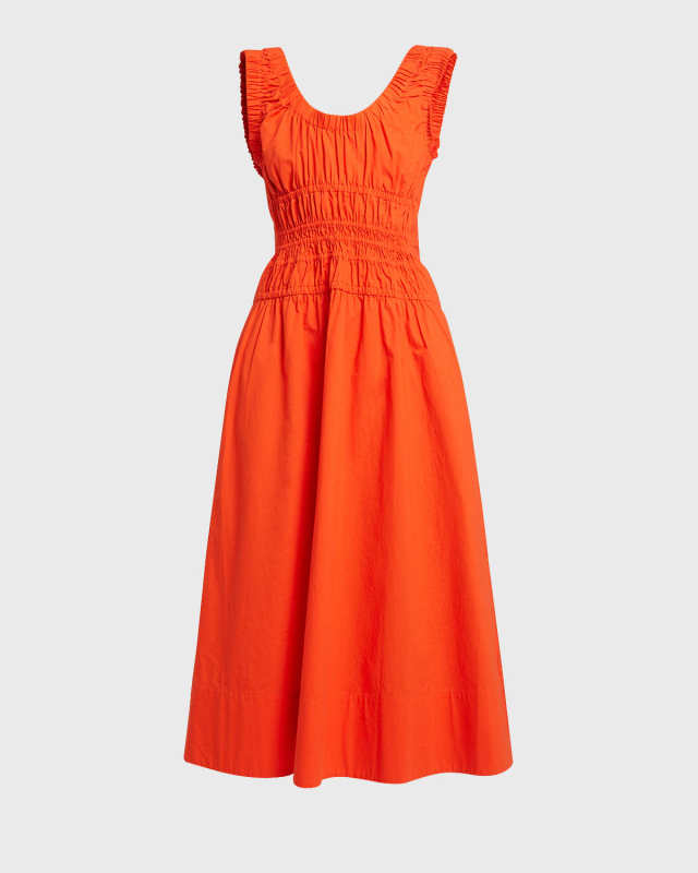 Penny Poplin Smocked A-Line Midi Dress