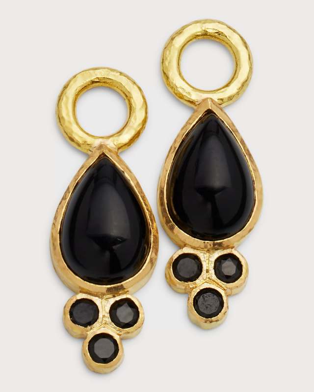7x10mm Pear-Shape Onyx Earring Pendants with Black Spinel Trio