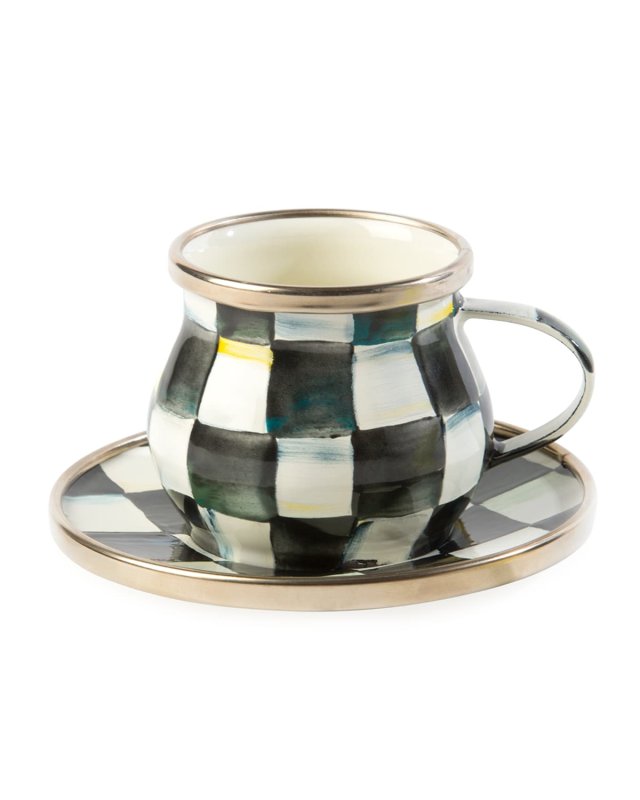 Courtly Check Enamel Espresso Cup & Saucer Set