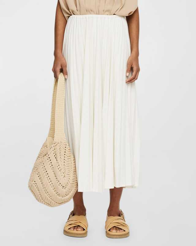 Pleated Straight Midi Skirt