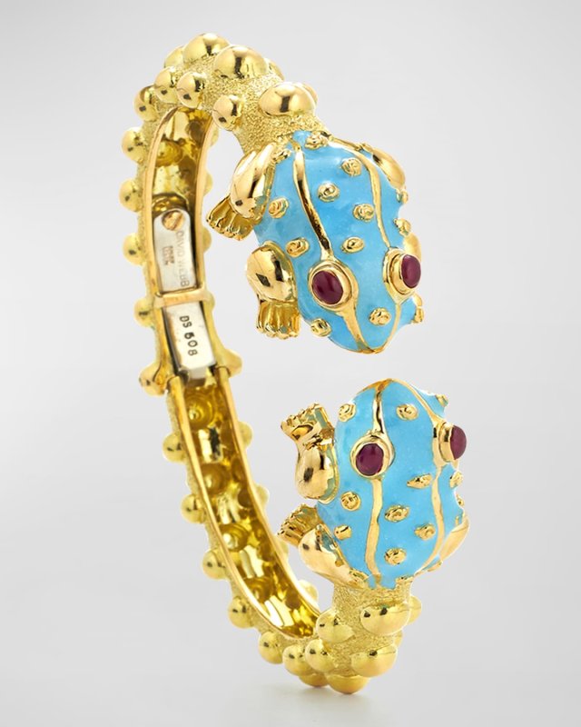 18K Gold & Ruby Baby Frog Cuff Bangle