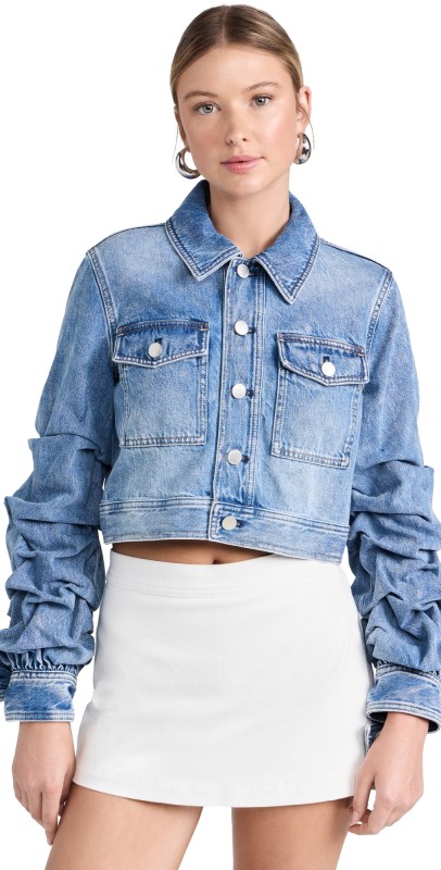 alice + olivia Tiff Denim Jacket with Tie Sleeves Sullivan Vintage Blue