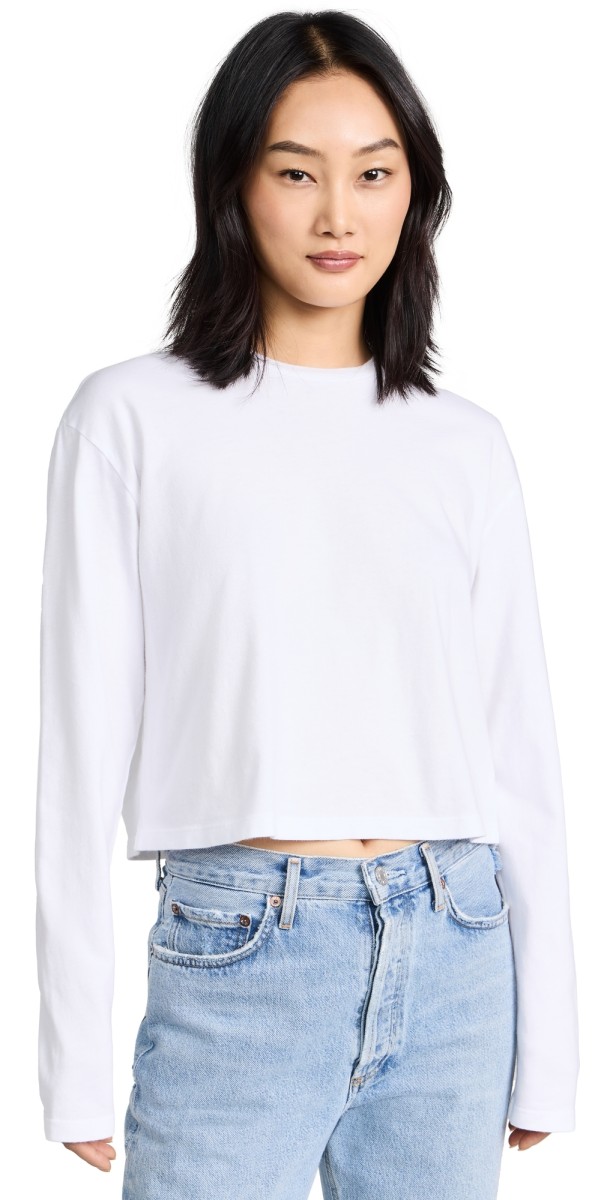 AGOLDE Mason Crop Long Sleeve Tee White