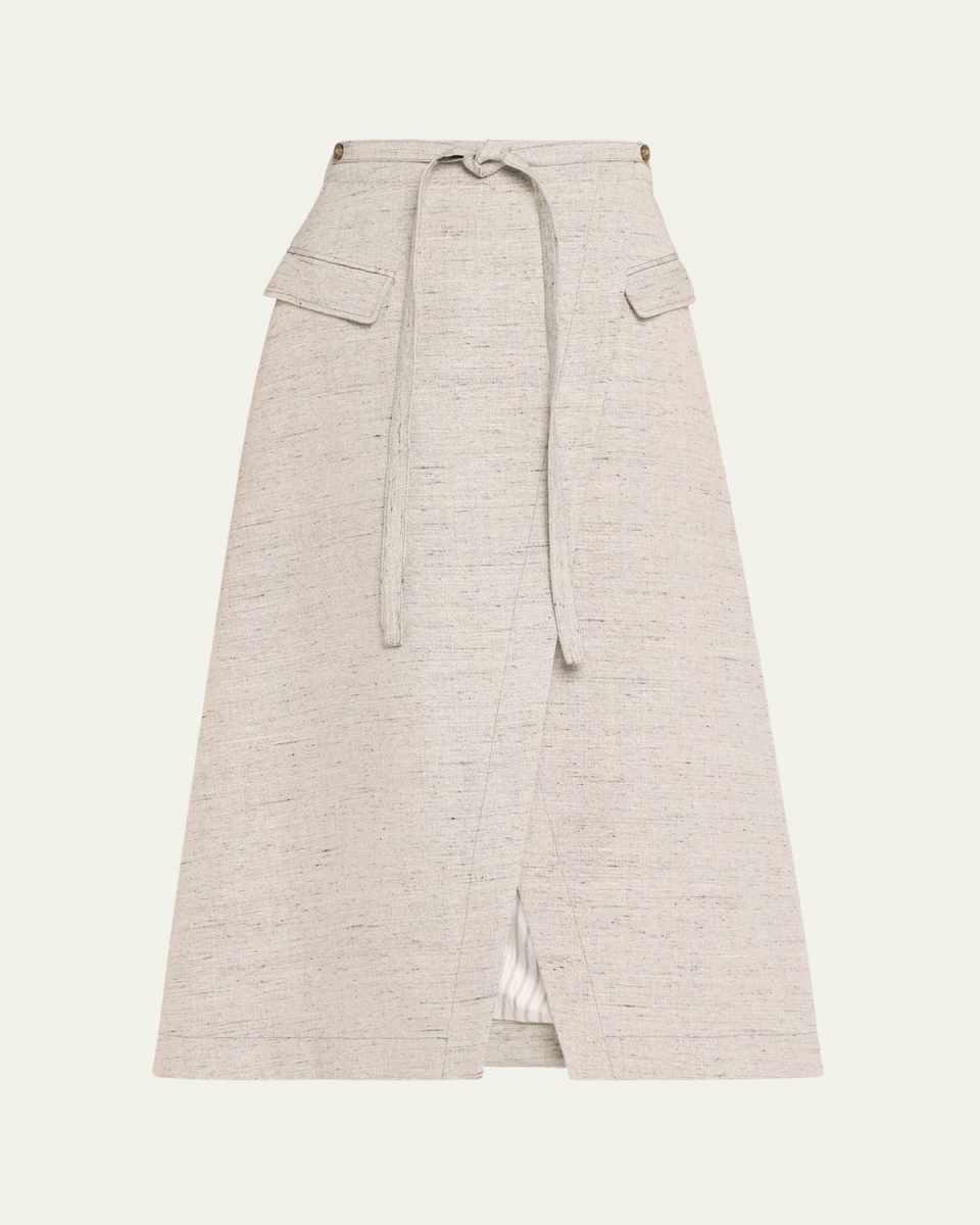 Tie-Waist Faux-Wrap Midi Skirt