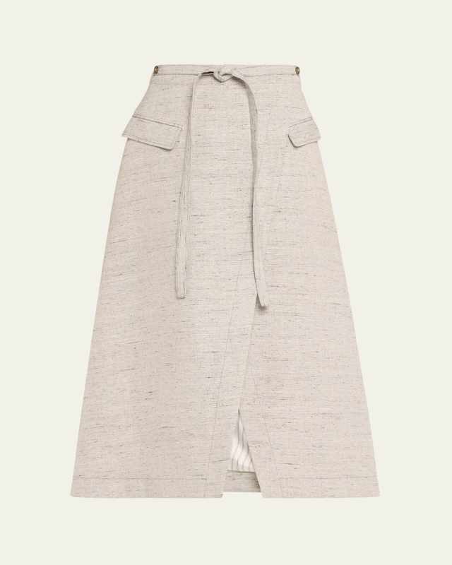 Tie-Waist Faux-Wrap Midi Skirt