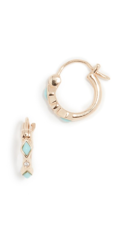 Sydney Evan 14k Turquoise Diamond Bezel Huggie Hoop Earrings Turquois