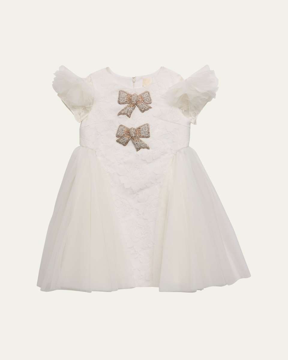 Girl's Grace Beaded Bow Tulle Dress, Size 4-14