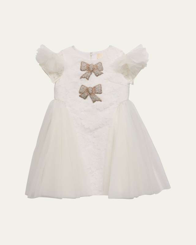Girl's Grace Beaded Bow Tulle Dress, Size 4-14