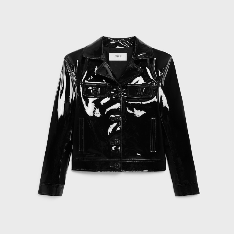 CELINE STRAIGHT BLOUSON JACKET IN PATENT LAMBSKIN LEATHER