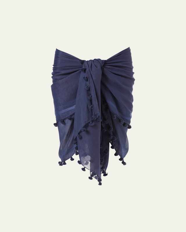 Pompom Trim Solid Coverup Pareo