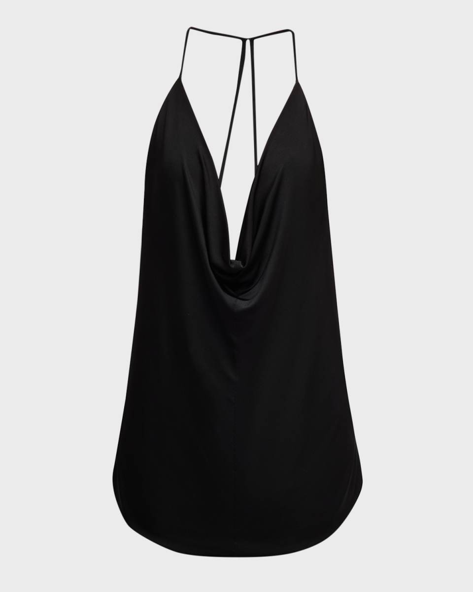 Plunging Cowl Backless Stretch Jersey Tank Top