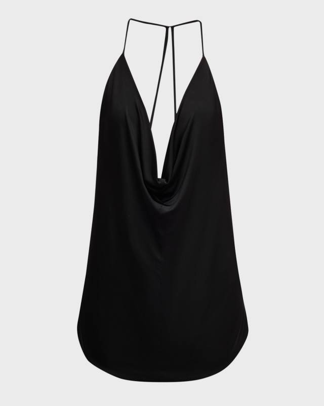Plunging Cowl Backless Stretch Jersey Tank Top