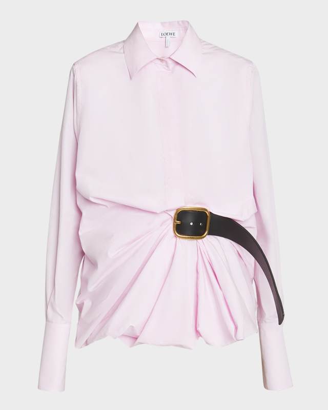 Belted Balloon-Hem Blouse
