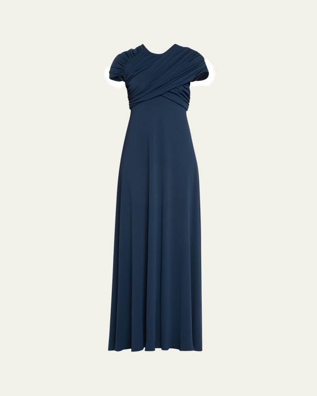 Cap Sleeve Draped Bodice Gown