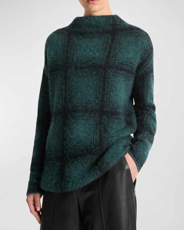 Shadow Plaid Funnel Neck Sweater