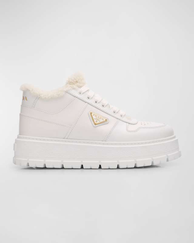 Leather Shearling Mid-Top Sneakers