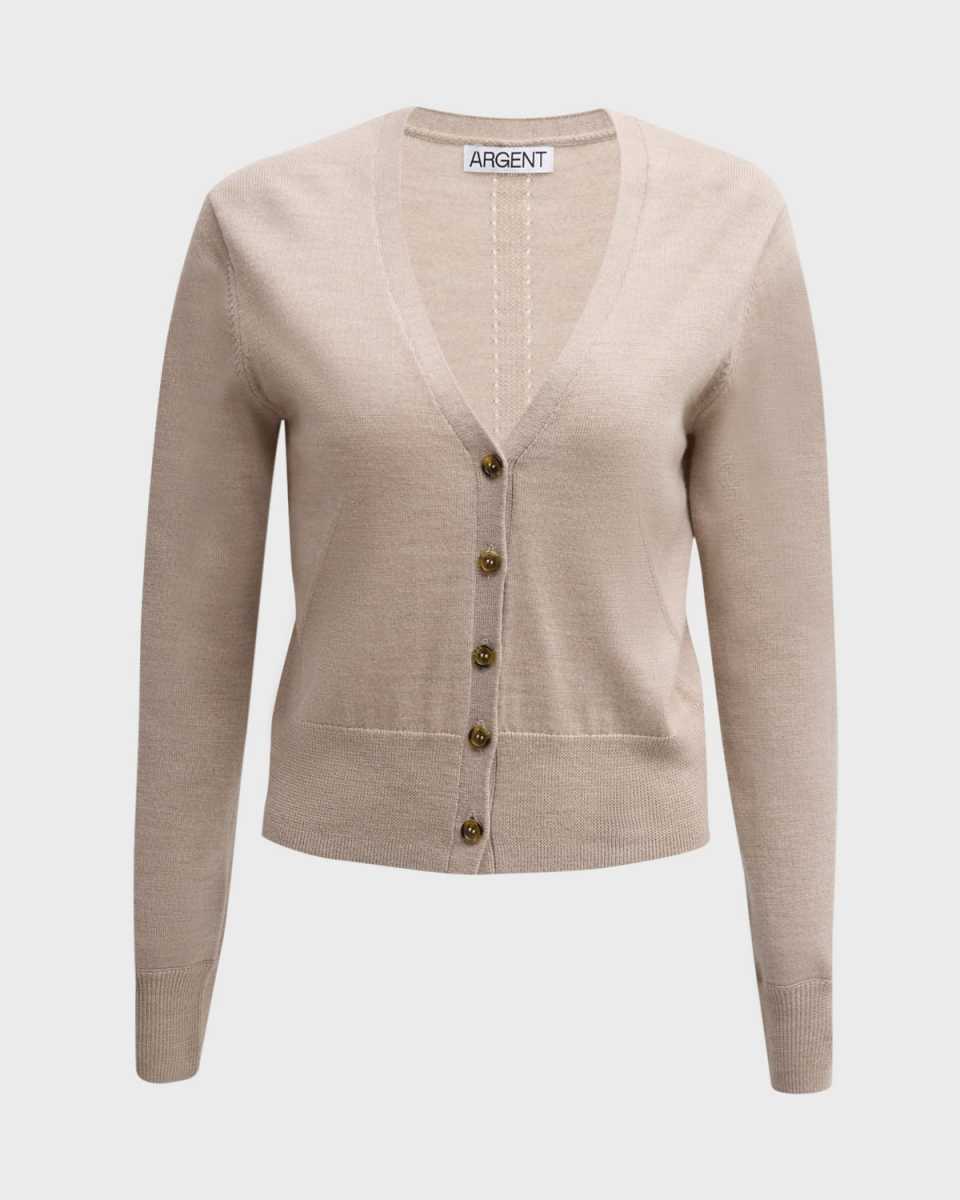 V-Neck Button-Front Merino Wool Cardigan