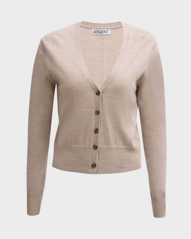 V-Neck Button-Front Merino Wool Cardigan