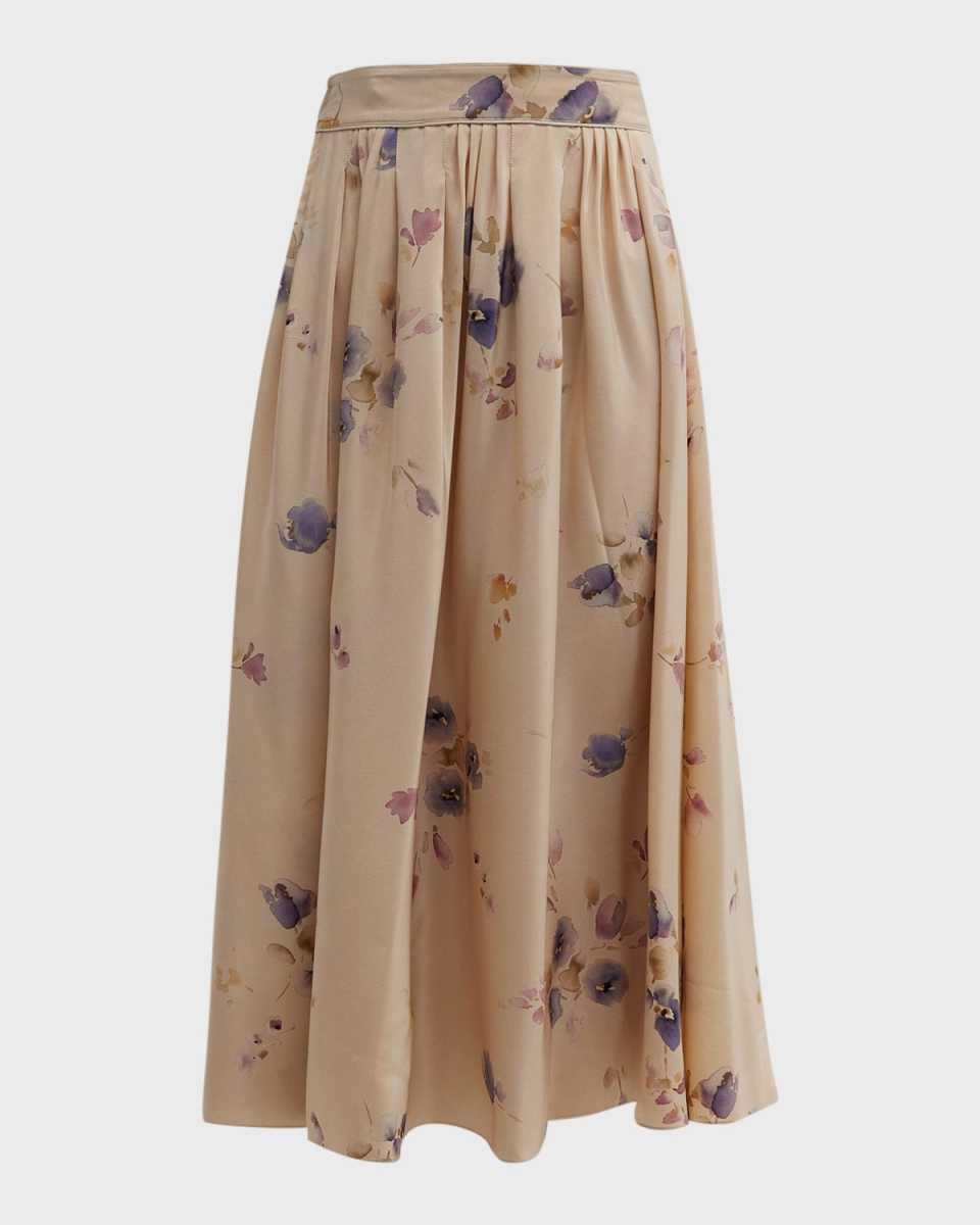 Iris Bluebells Pleated Midi Skirt with Front Tie